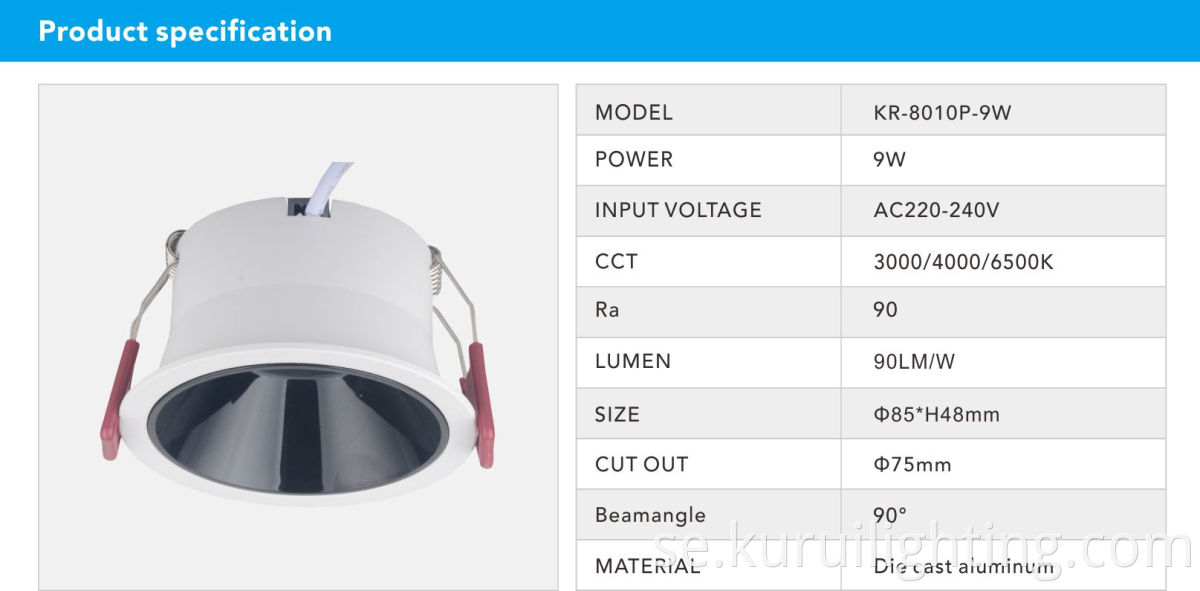 9W Recessed Anti-Glare LED Downlight